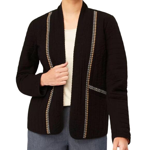 J. Jill Black Embroidered Pure Jill Seersucker Open Front Jacket - Picture 1 of 12